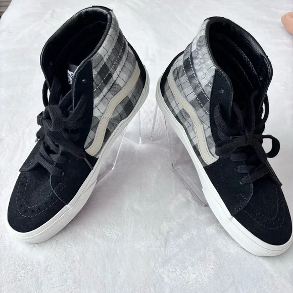 VANS SK8-Hi Grunge Black & Gray Plaid High Top Sneakers--NEW--7W - Picture 4 of 12